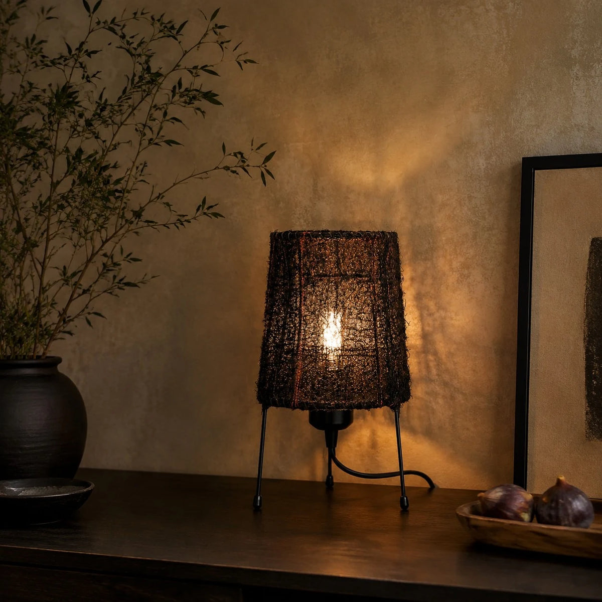 Close view of glowing woven fiber shade texture