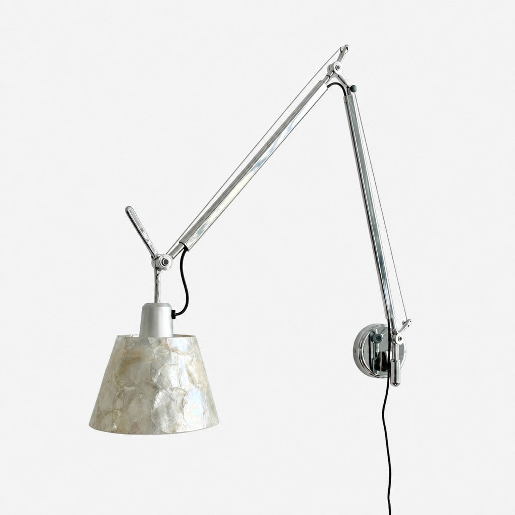Lunavera Modern Capiz Shell or Fabric Shade Adjustable Arm Wall Lamp for Bedroom
