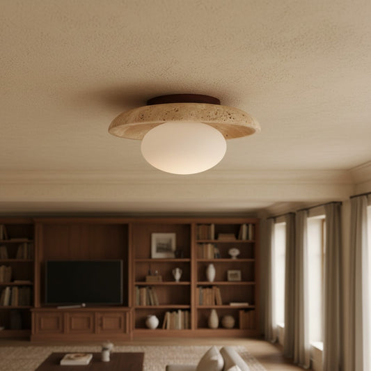 Calivra Moderne Travertijn Ronde Plafondlamp - Minimalistische Inbouwlamp voor Gang en Slaapkamer