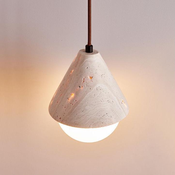 Żółta Kremowa Lampa Wisząca z Trawertynu