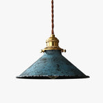 Cargar imagen en el visor de la Galería, Distressed blue cone pendant lamp on white background