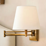 Afbeelding laden in galerijweergave, Arcuma Moderne Verstelbare Arm Wandkandelaar met Linnen Kap - Eigentijdse Metalen Verlichting voor Woonkamer