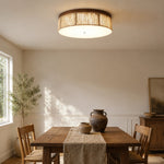 Afbeelding laden in galerijweergave, Wabi-Sabi-plafondlamp van massief hout en gevlochten touw met ledverlichting, direct tegen het plafond