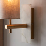 Load image into Gallery viewer, Vintage Brass Marble Wall Sconce - Natural Linen Shade
