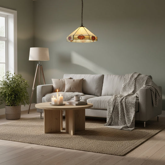 TF Nevada Vintage Glas-in-Lood Hanglamp - Handgemaakte Kunstglas Verlichting voor Eetruimtes