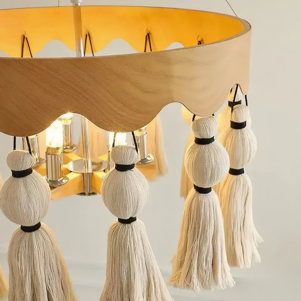 FringeAura Boho Kwast Kroonluchter - Grote Katoenen Kwast Kroonluchter voor Eet- en Woonkamer