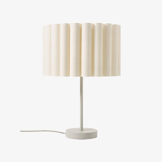 Velura Gathered Linen Table Lamp – Compact Beige Bedside Light for Nightstand and Desk