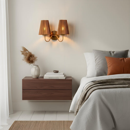 Lámpara de Pared Zhoove de Bambú - Diseño de Pantalla Natural Plisada para Sala o Dormitorio
