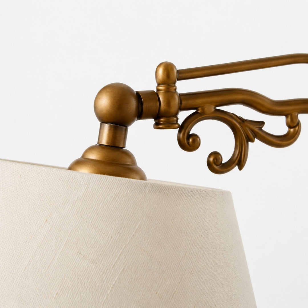 Beige Fabric vintage wood and brass-tone table lamp