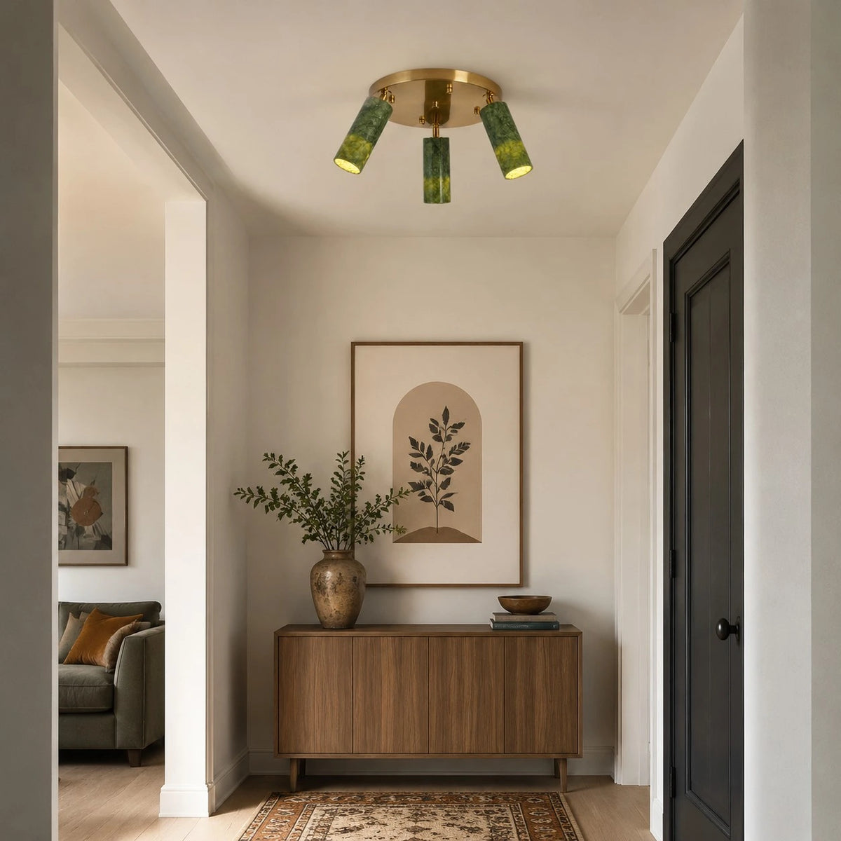 Green jade brass ceiling light detail 11
