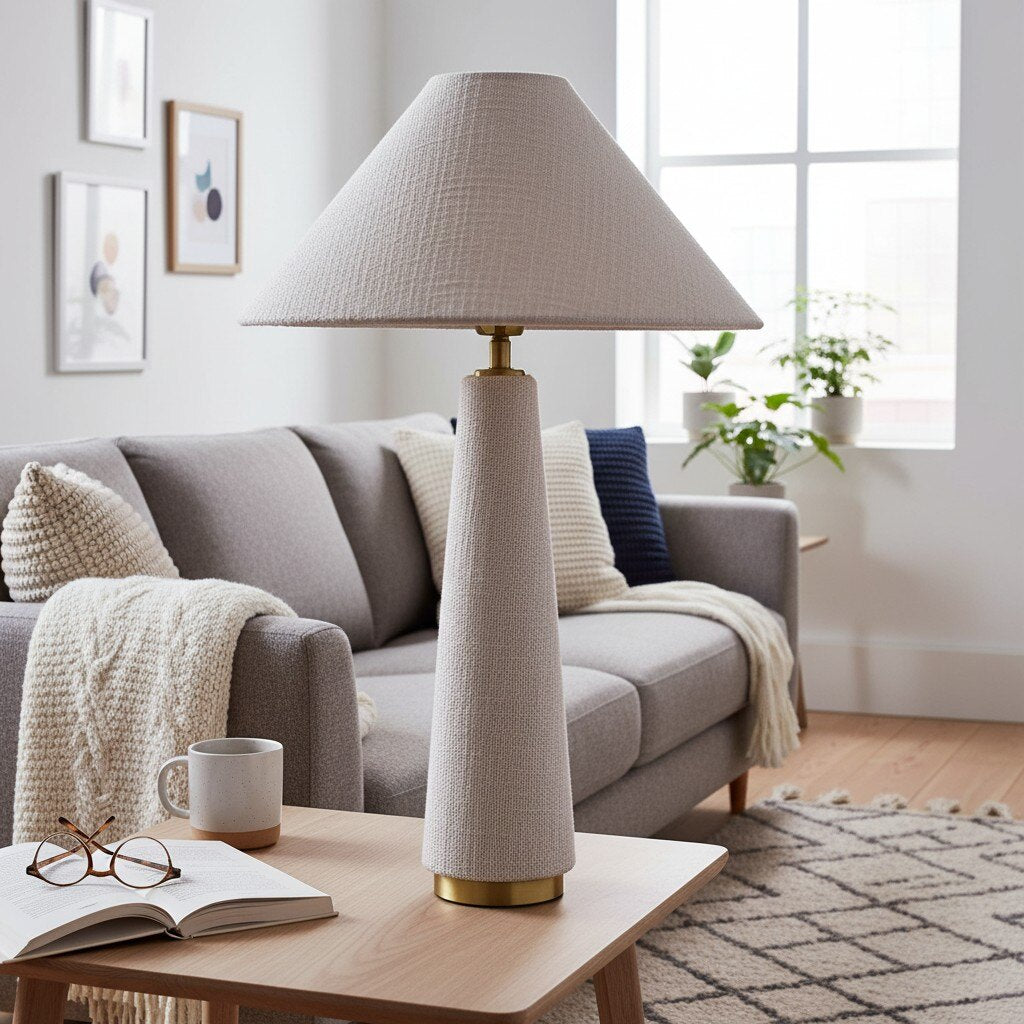 Ceruna Cone Shaded Table Lamp - Elegant Fabric for Living Room and Entryway