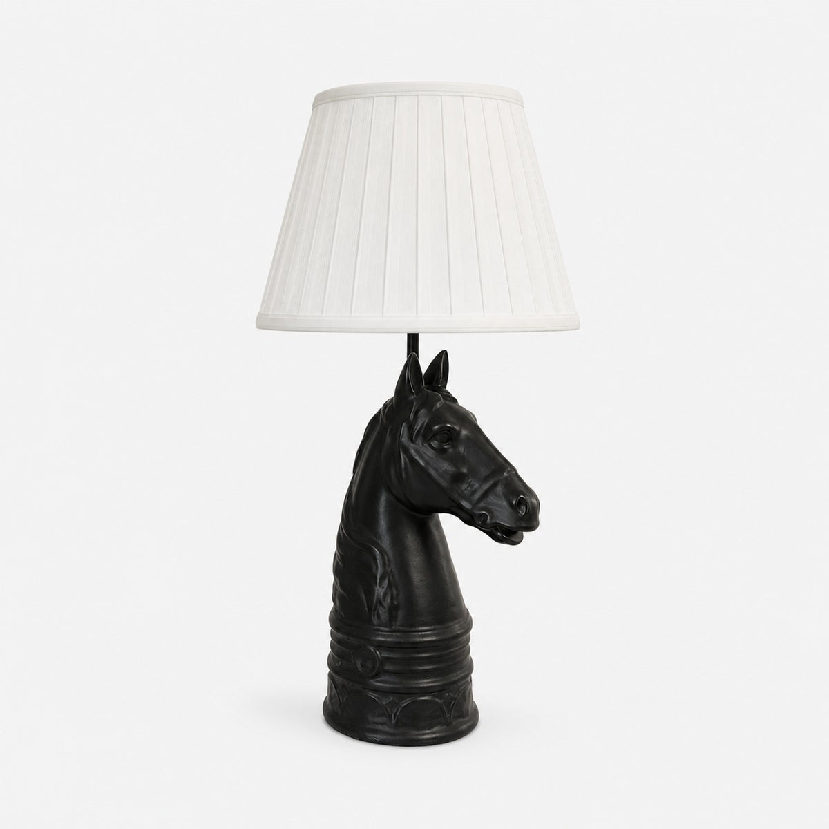 Black pleated shade horse head table lamp