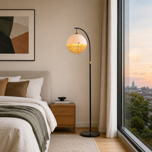 Afterglow Zonsondergang Gebogen Vloerlamp - Vintage Glazen Lampenkap voor Slaapkamer