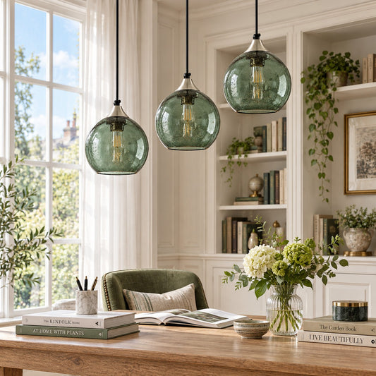 Suspension simple à 3 lumières en verre à bulles sphérique avec cordon réglable