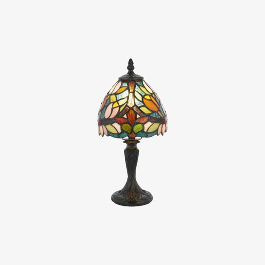 Lámpara de Mesa Calyra Vintage con Vidrio Templado Floral — Luz de Acento Estilo Art Deco Tiffany para Mesita de Noche y Sala