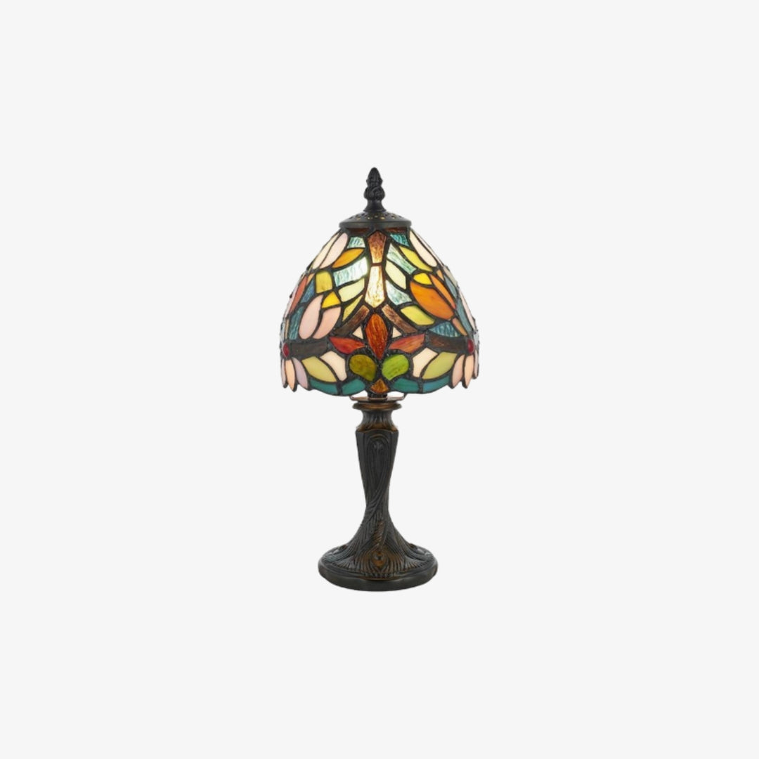 Calyra Vintage Floral Stained Glass Table Lamp — Art Deco Tiffany Style Accent Light for Bedside and Living Room