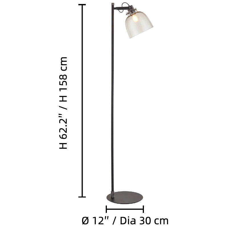 Readium industriële vloerlamp - verstelbare glazen kap metalen voet voor woonkamer en slaapkamer