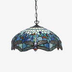 Afbeelding laden in galerijweergave, TF Dragonfly Blauwe Tiffany Plafondlamp – Art Nouveau Glas-in-Lood Hanglamp voor Woonkamer