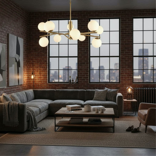 Lámpara Colgante Tivara Mid-Century Modern de 10 Luces – Candelabro con Pantallas de Globo para Techos Altos