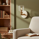 Cargar imagen en el visor de la Galería, Lámpara de Pared Moderna de Mármol Korlisse - Latón Vintage y Acento de Vidrio Transparente para Sala de Estar y Pasillo