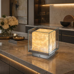 Cargar imagen en el visor de la Galería, Beamira Mica and Shell Table Lamp - Modern Square Shade Accent Light for Bedroom