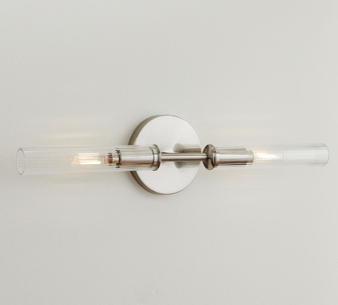 Bravira Ribbed Glass Wall Lamp - Tube Metal Light in Classic Finishes