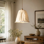 Load image into Gallery viewer, Gathered fabric pendant light above a rustic dining table