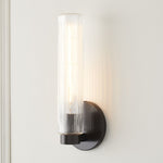 Load image into Gallery viewer, Rivora Fluted Glass Indoor Outdoor Sconce - Modern Wall Light for Home
