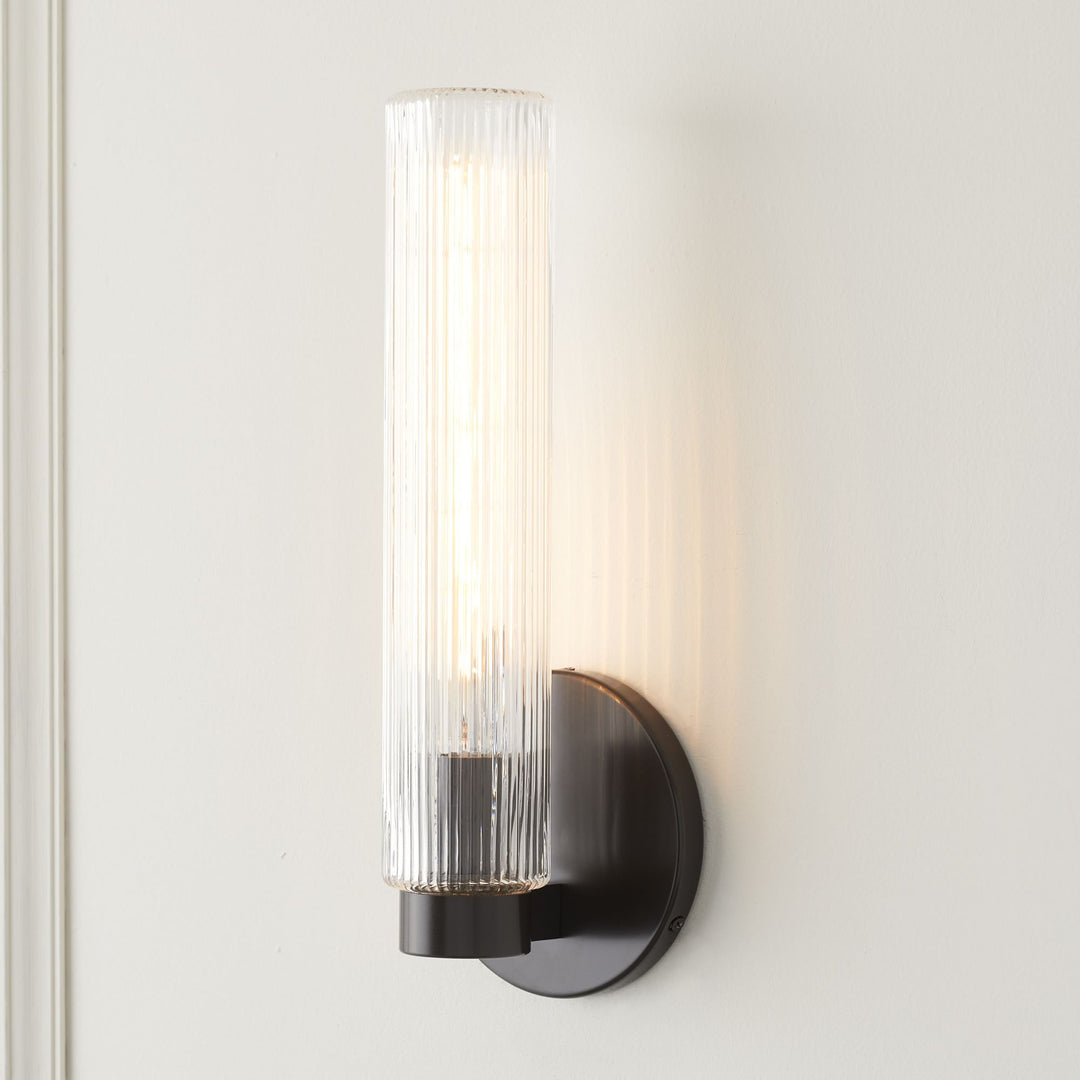 Rivora Fluted Glass Indoor Outdoor Sconce - Modern Wall Light for Home