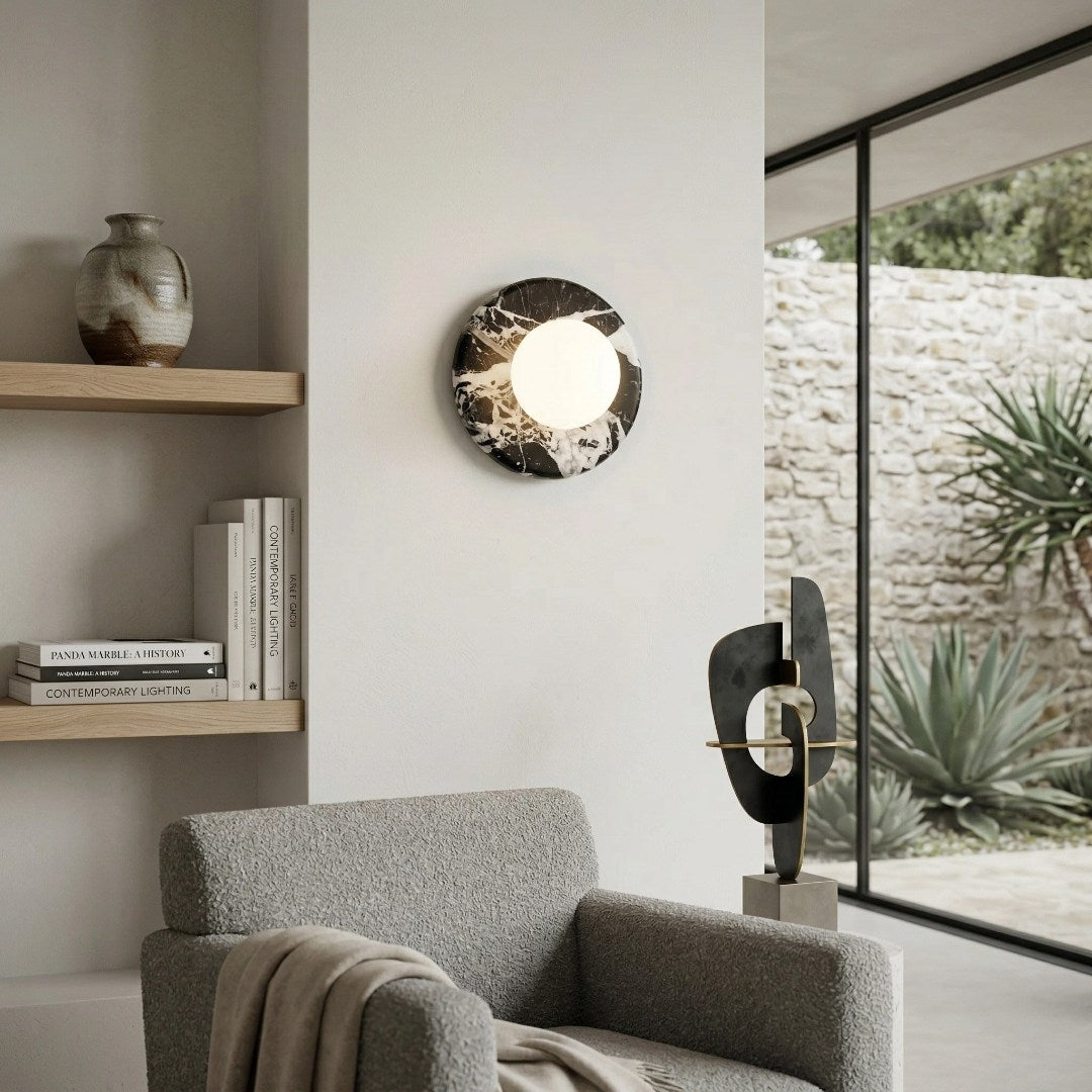 Oria Modern Square or Round Jade Wall Lamp with Alabaster Shade for Bedroom or Bathroom Vanity
