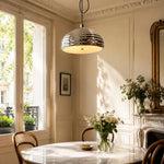 Cargar imagen en el visor de la Galería, Polished chrome pendant light above a round table by tall windows