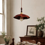 Cargar imagen en el visor de la Galería, brown cowhide pendant light in a wabi sabi room setting