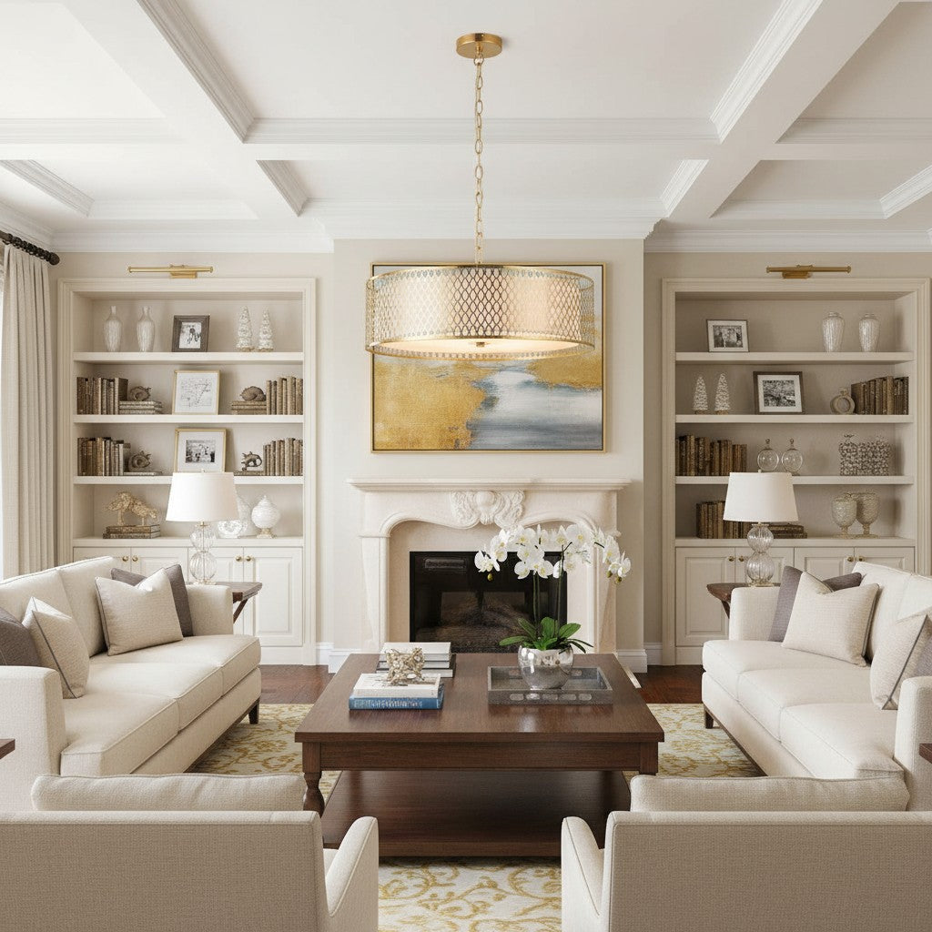 Liorin Geometrische Hanglamp – Moderne Sierlijke Metalen en Stoffen Kap Hanglamp voor Interieurs