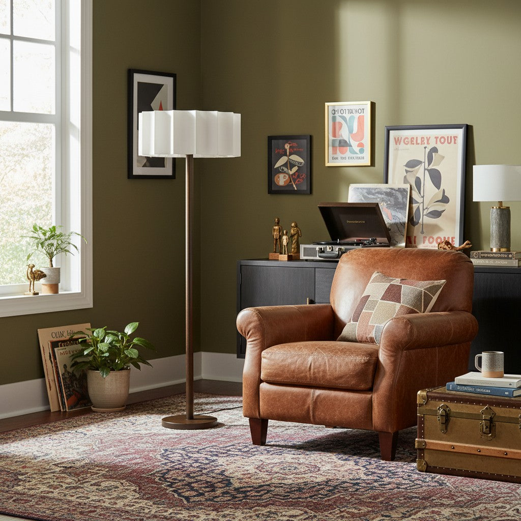 Cavilon Modern Floor Lamp - Slim Profile and Soft Shade Contemporary Metal Lighting for Bedroom