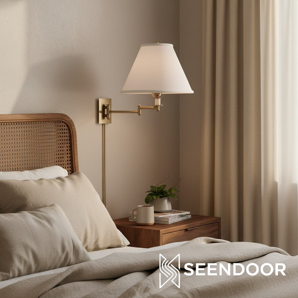 Arlington linnen kap metalen scharnierende wandlamp