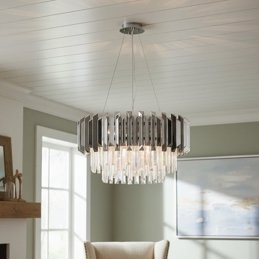 Virelia eigentijdse kristallen hanglamp – Gelaagde kristallen kap plafondlamp voor eet- of woonkamer