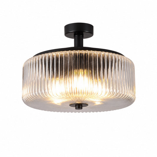 Black flush mount ribbed glass ceiling lamp