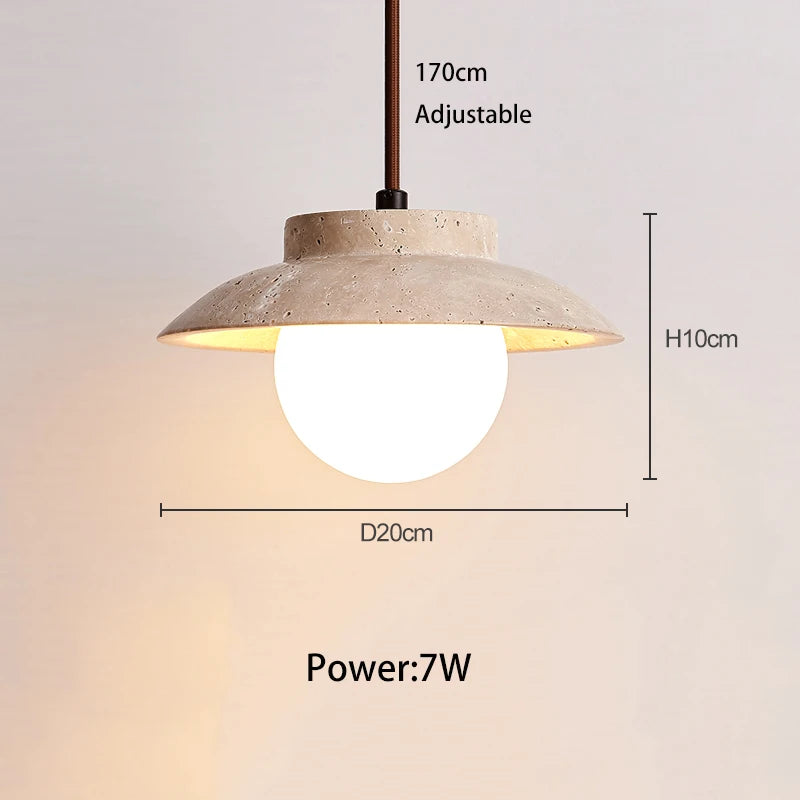Lampada a sospensione in pietra LED in travertino
