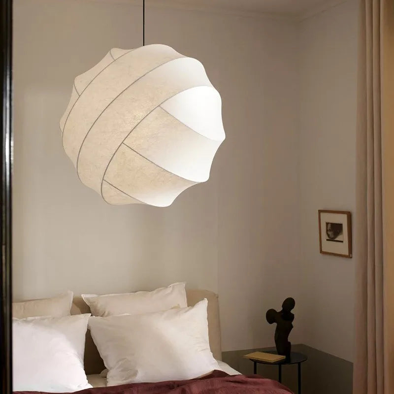 Lampada a Sospensione a Sfera in Seta Wabi Sabi Japandi