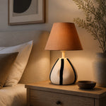 Load image into Gallery viewer, Sculptural Striped Ceramic Table Lamp with Fabric Shade