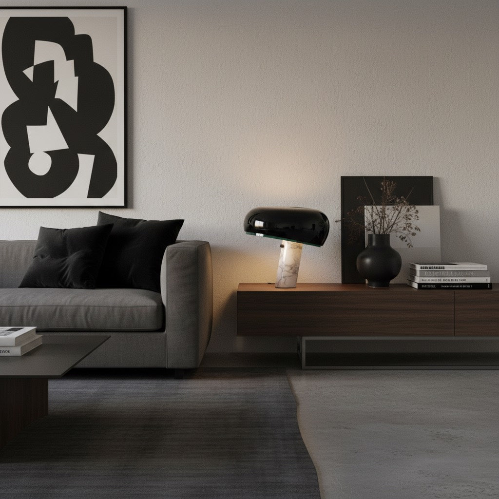 Slantia Amusante Ploy Tafellamp - Glazen Kap en Marmeren Voet Ontwerp voor Woonkamer of Slaapkamer N45