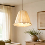 Load image into Gallery viewer, Ivory fabric pendant light glowing in a soft neutral interior