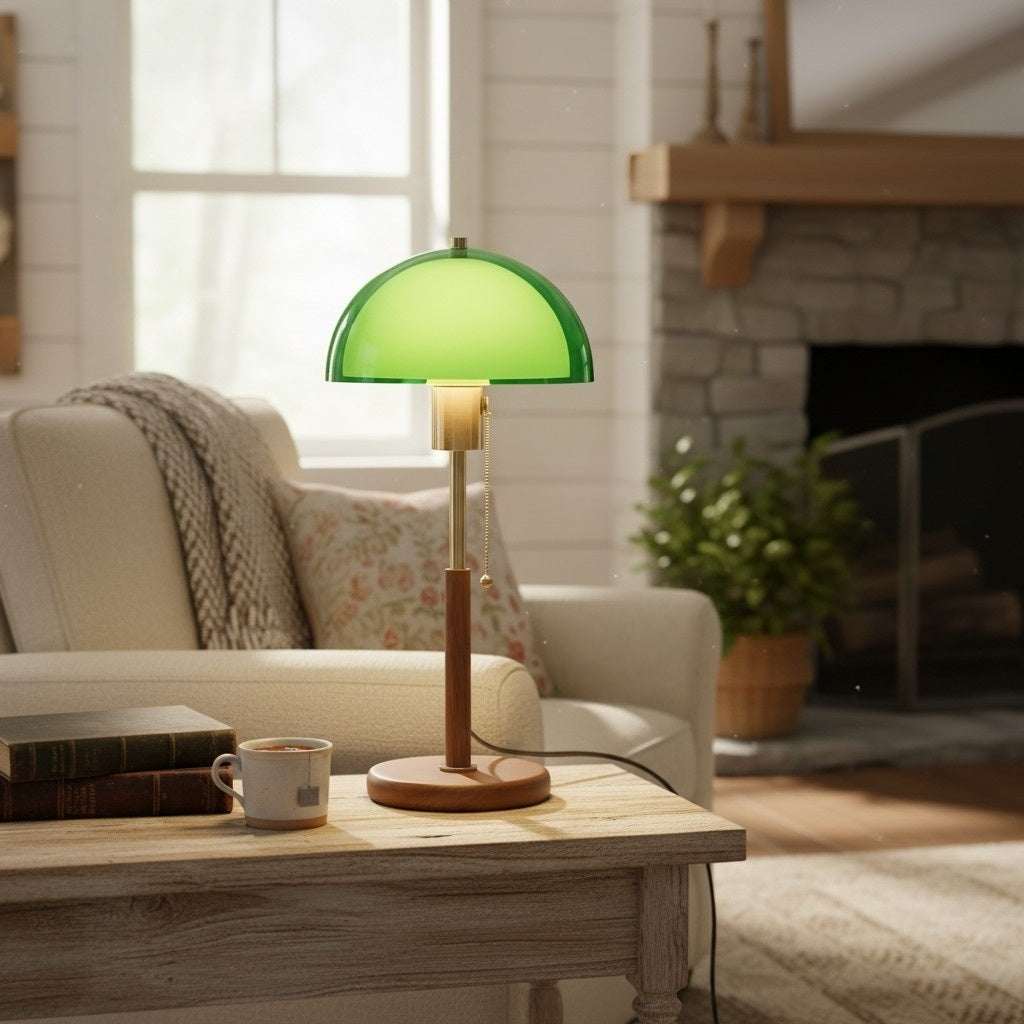 Lampa stołowa Afterglow z zaokrąglonym kloszem – nowoczesny retro styl do sypialni