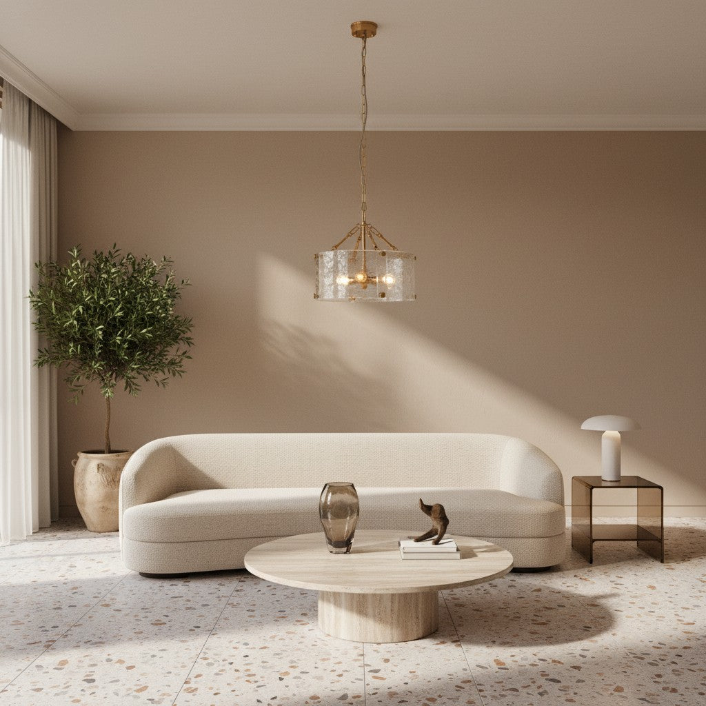 Panellux Decoratieve Hanglamp - Met de Hand Gemaakte Gebogen Glaspanelen met Geborstelde Messing Afwerking voor Foyer