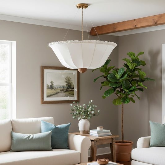 Lampada da Soffitto Wickara con Paralume in Vimini a Ombrellone – Lampada da Soffitto in Materiali Misti per Soggiorno o Corridoio