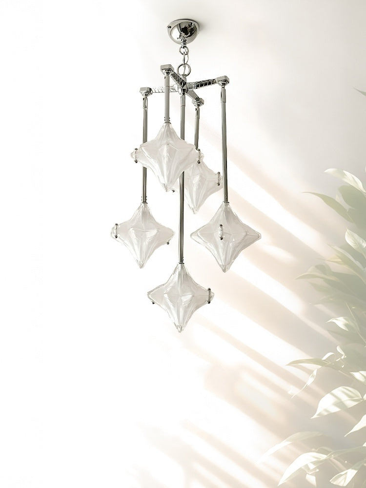 Art Deco Astris Star Chandelier – Frosted Glass Deco Fixture for Dining Room