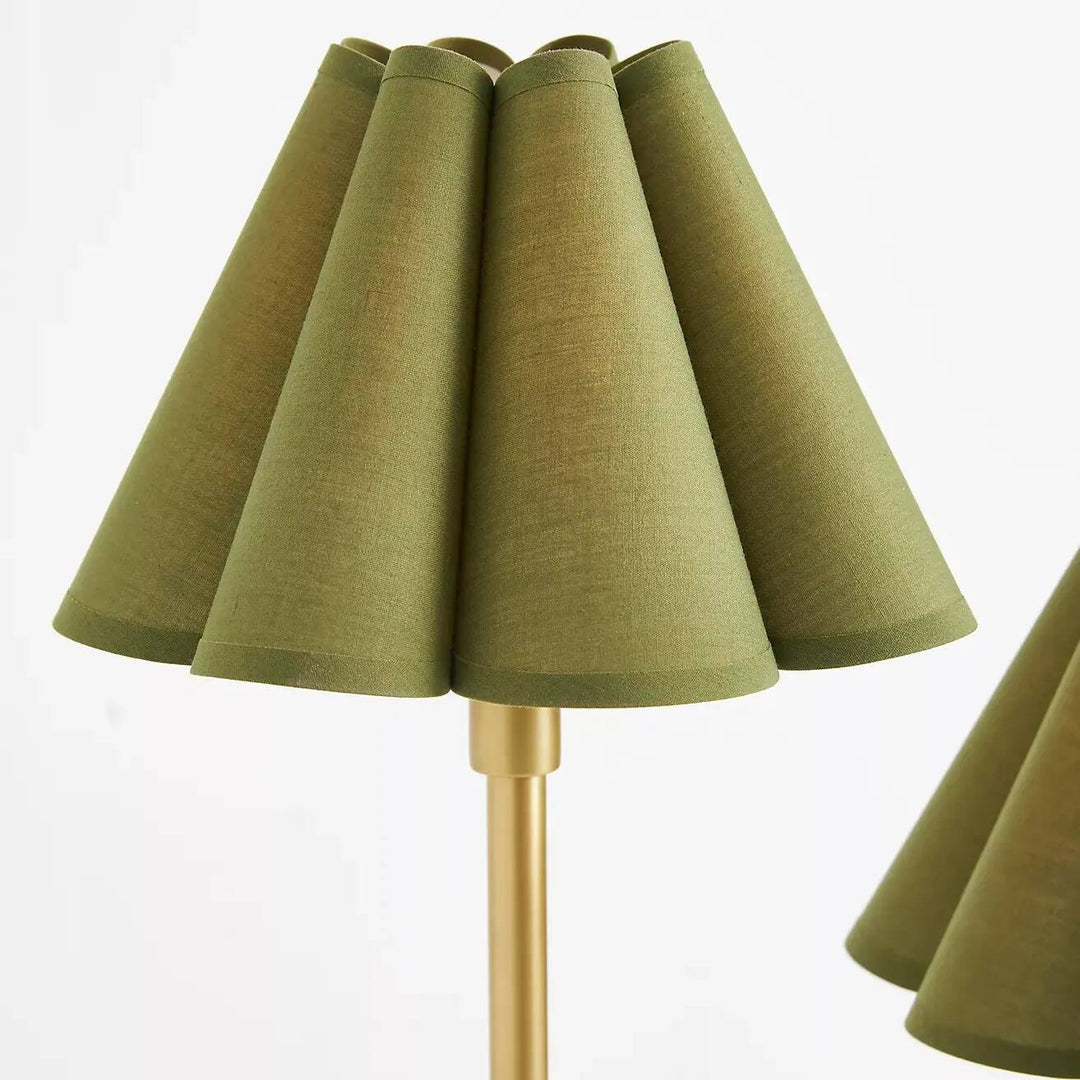 Lampadaire Duova minimaliste à 2 lampes - Lumière moderne en métal avec abat-jour plissé en tissu pour chambre ou salon