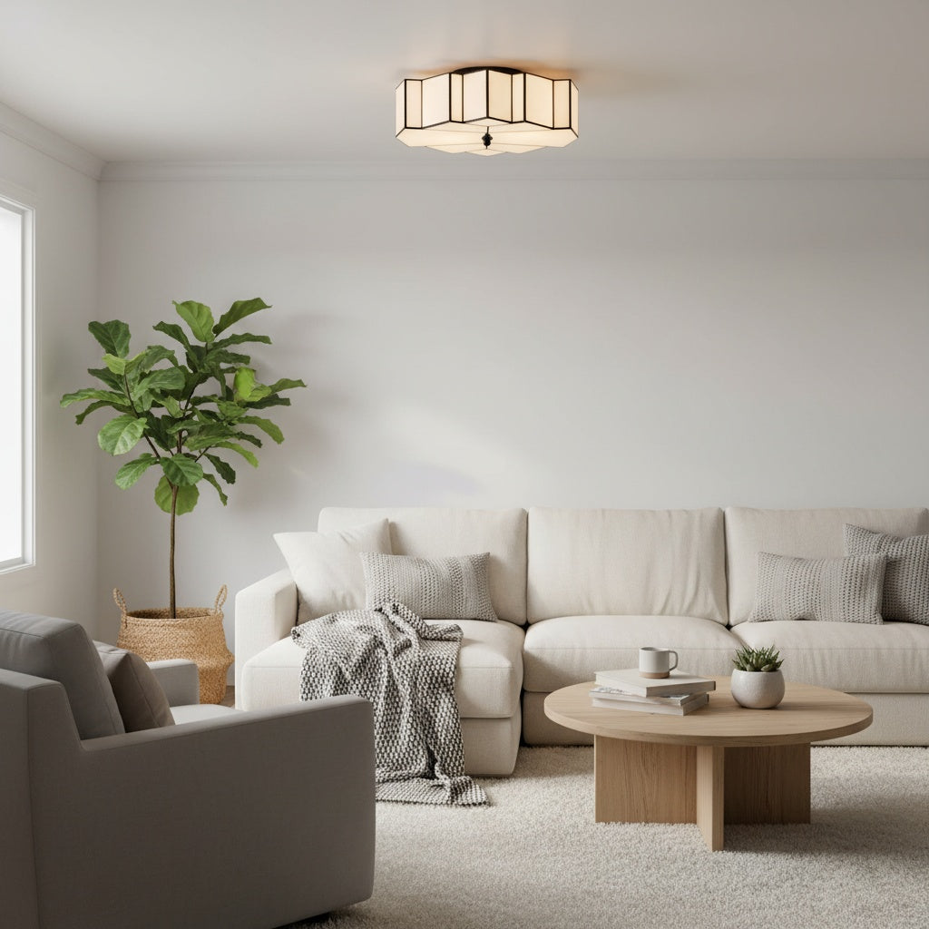 Kelsar Art Deco Tiffany Plafondlamp – Geometrische Glas-in-lood Opbouwlamp voor Woonkamer