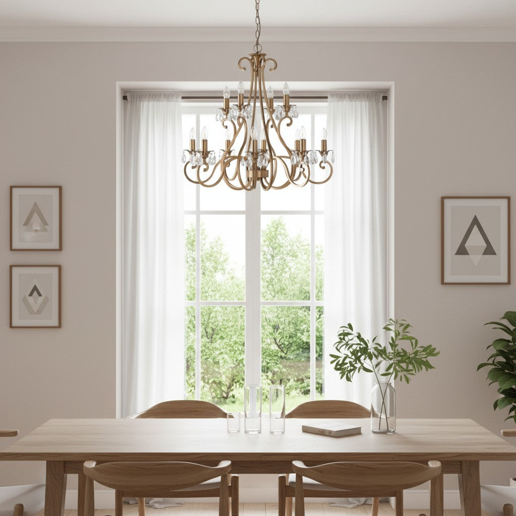 Talonis Kristall-Kronleuchter - Traditioneller Kerzenstil aus Messing und Nickel für Wohnzimmer und Esszimmer