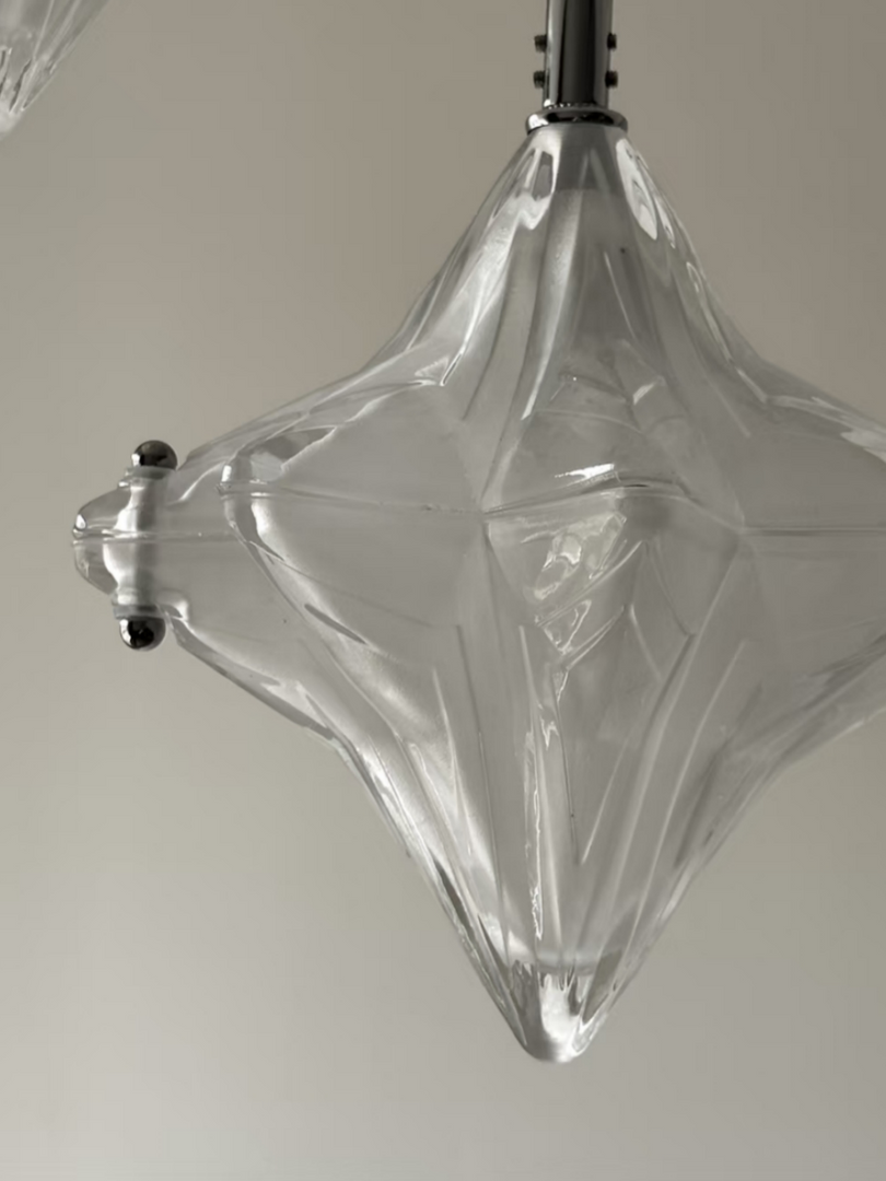 Art Deco Astris Star Chandelier – Frosted Glass Deco Fixture for Dining Room